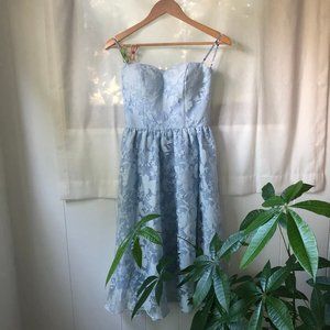 Strapless Light Blue Tea Length Dress